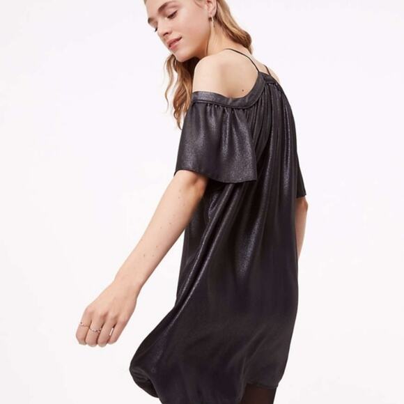 LOFT Grey Metallic Cold Shoulder Swing Dress - Picture 2 of 8